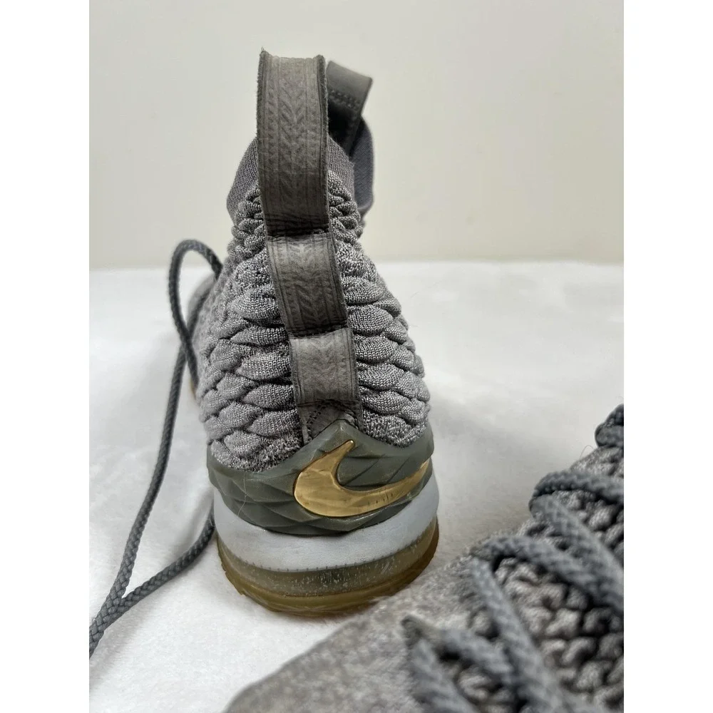 Nike LeBron 15 Shoes‎ Mens 10 Gray Gold Knit Basketball High Top Sneakers Pair